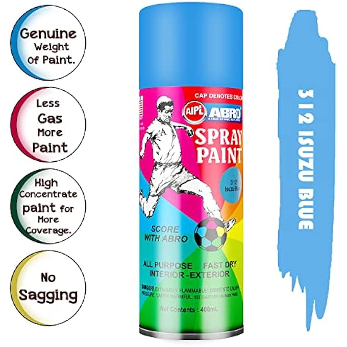 Abro SP-312 MULTIPURPOSE COLOUR SPRAY PAINT CAN FOR CARS AND BIKES (400ML, ISUZU BLUE, 2 PCS) - Image 3